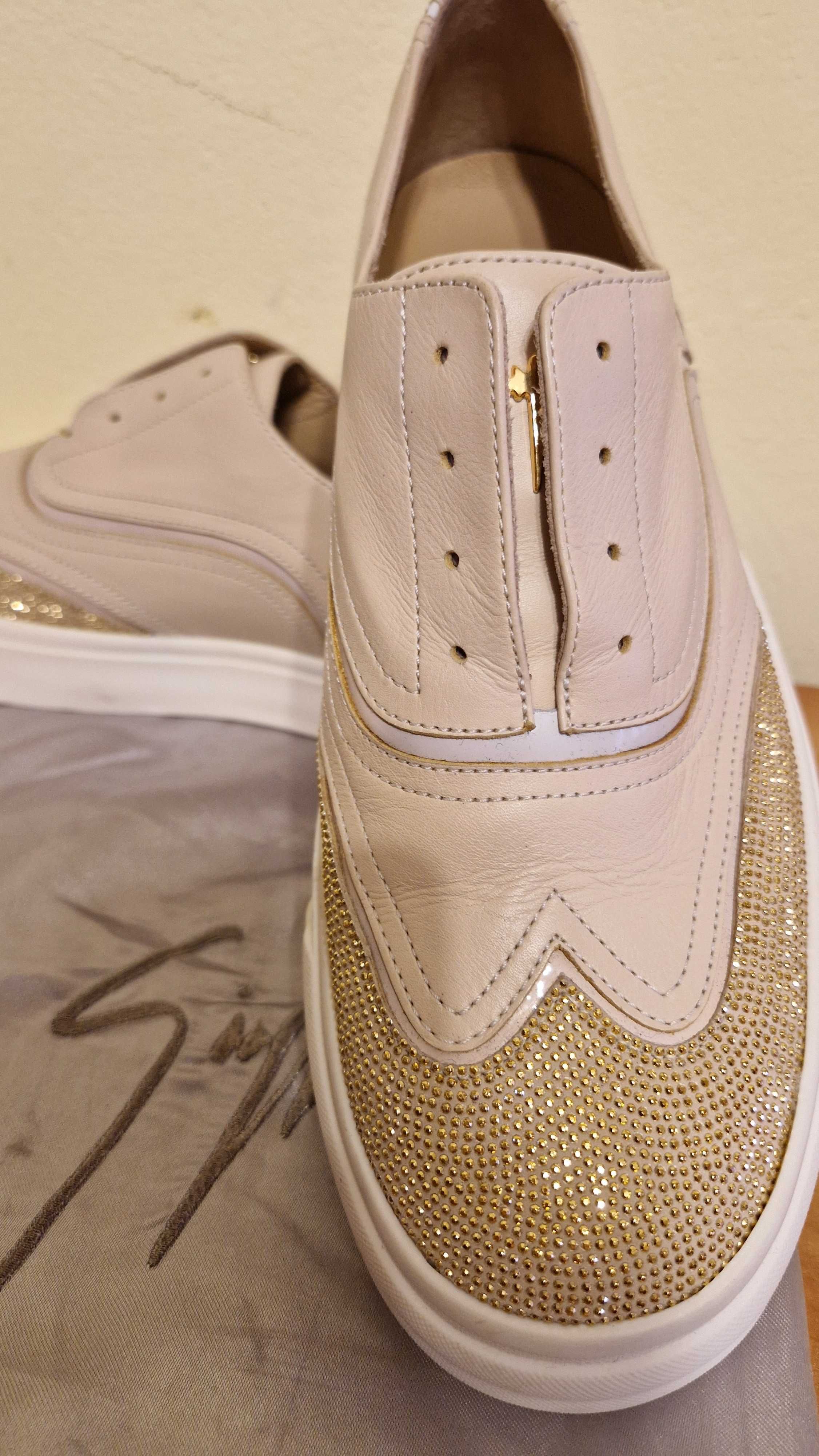 Pantofi Zanotti Beige Leather Slip On Women's 39