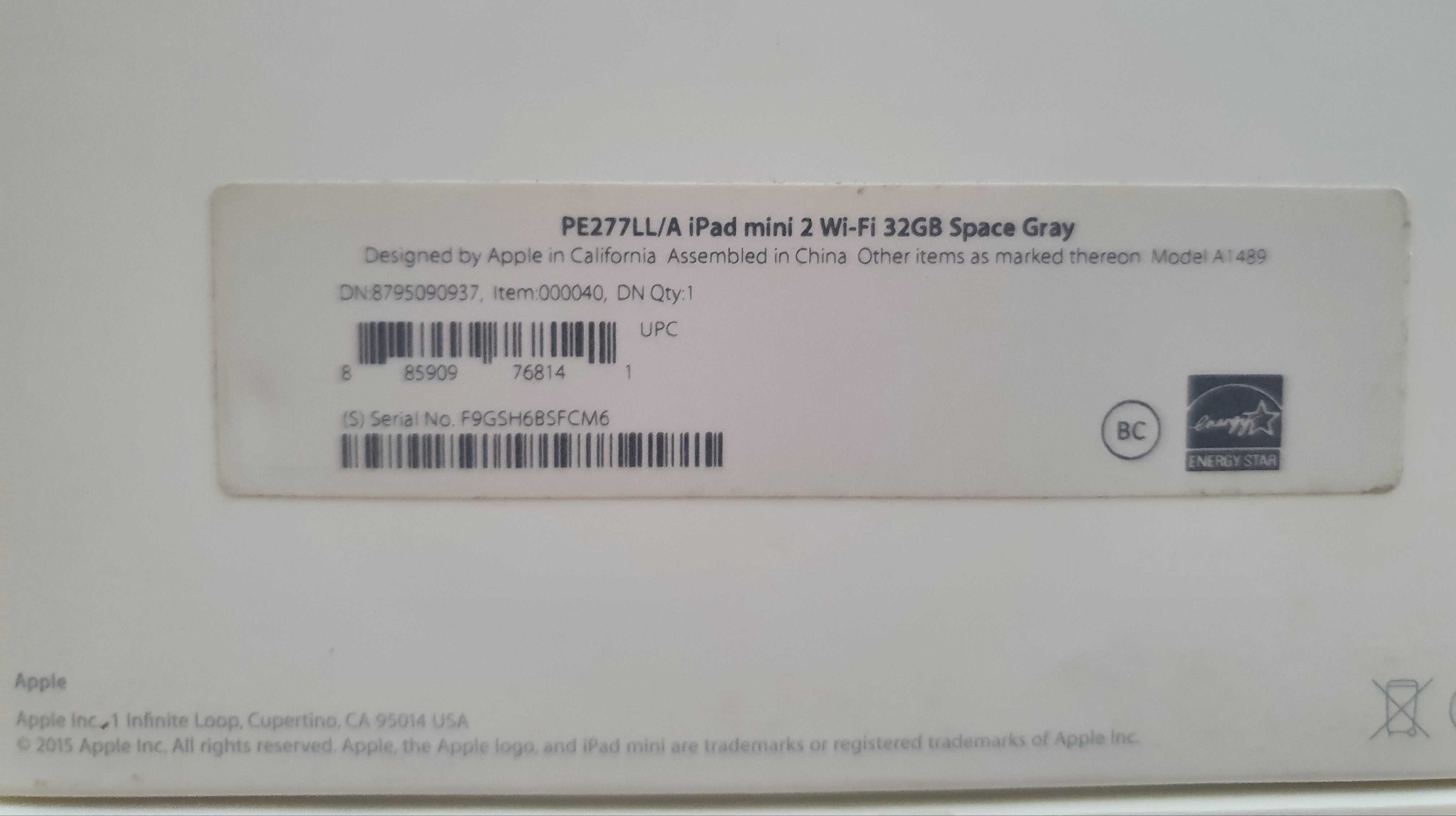 таблет APPLE IPAD mini 2 32GB, A1489, PE277/LL/A, Space gray color