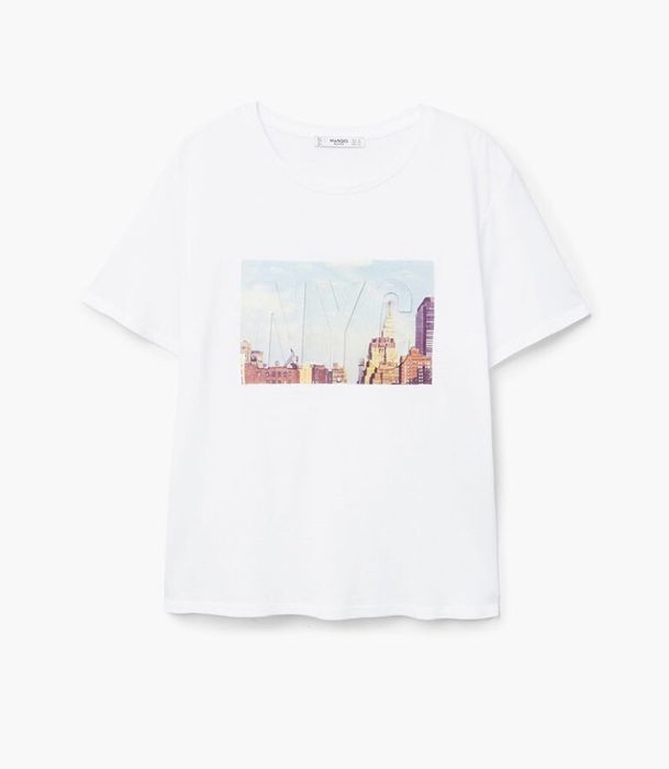 Tricou Mango pe alb de dama/femei cu imprimeu NYC NEW YORK CITY 3D