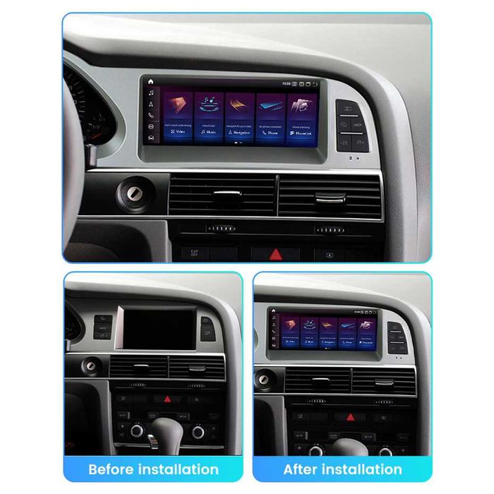 Navigatie Android 14 Audi A6 C6 2006-2015 Carplay Waze YouTube +CAMERA