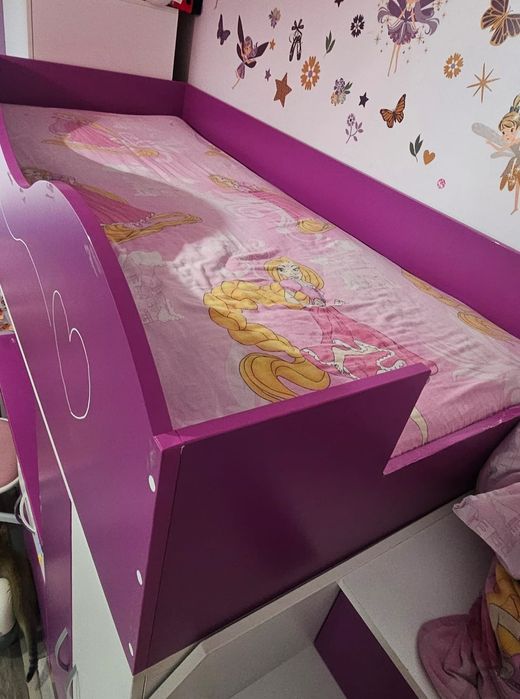 Mobila pt fete / Set mobilier cu pat pentru camera copii mov/alb