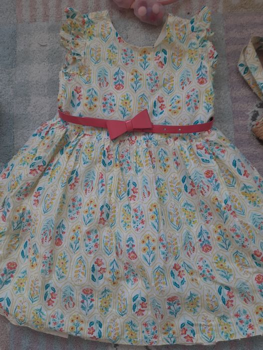 Лятна детска жълта рокля с чанта и колан 4-5 години