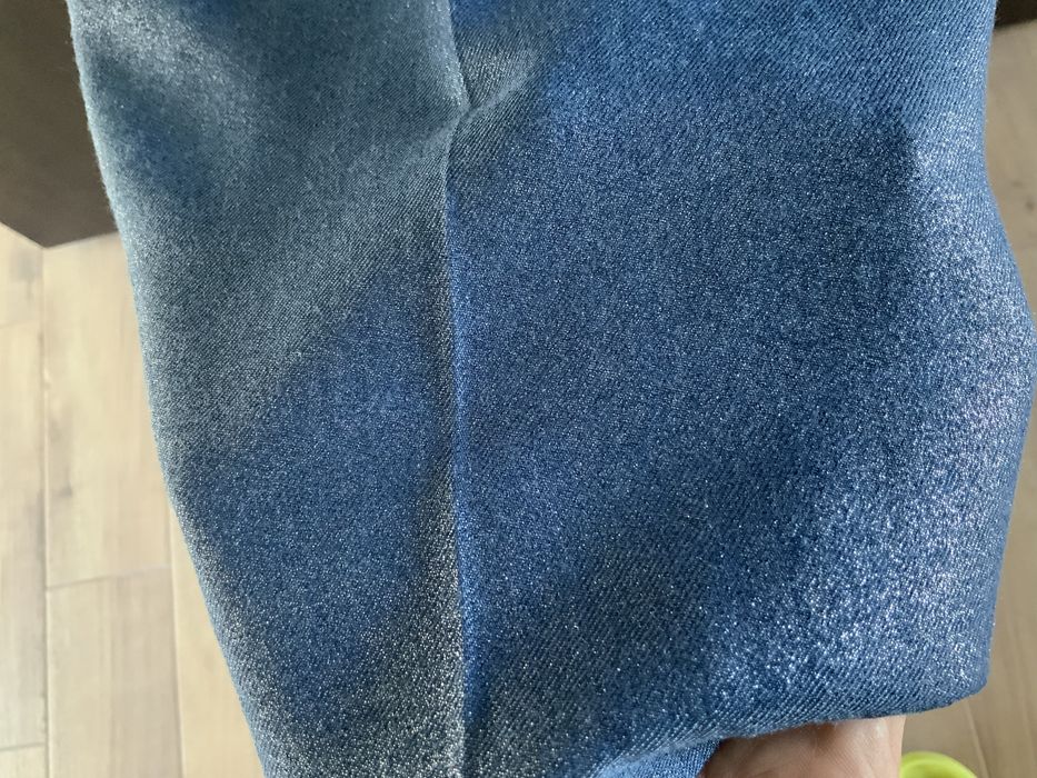 Дамски елегантен широк панталон,син с лек метален блясък 40 размер