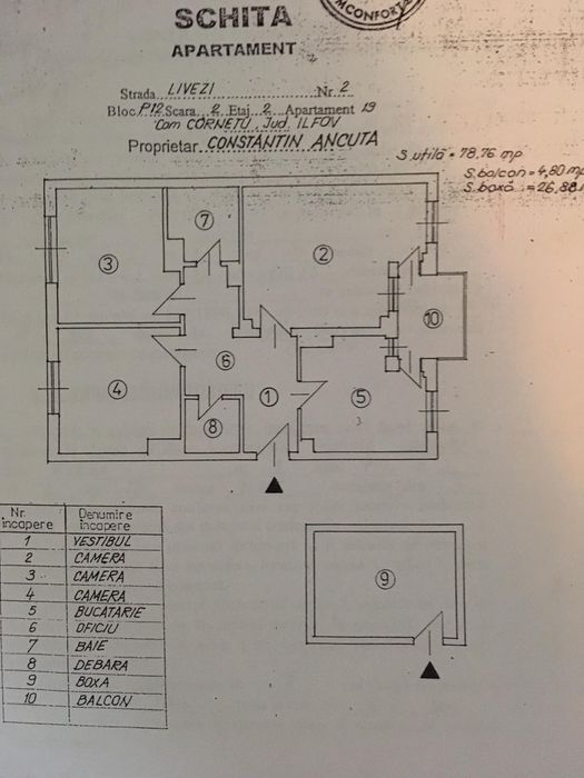 Apartament 3 camere de vânzare – Cornetu, Ilfov, mobilat/utilat, 80 m