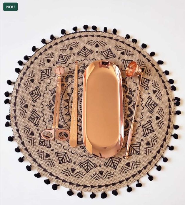 Set pentru lumânări/foarfeca,mucarnita,dipper,tava, inox rosegold,nou