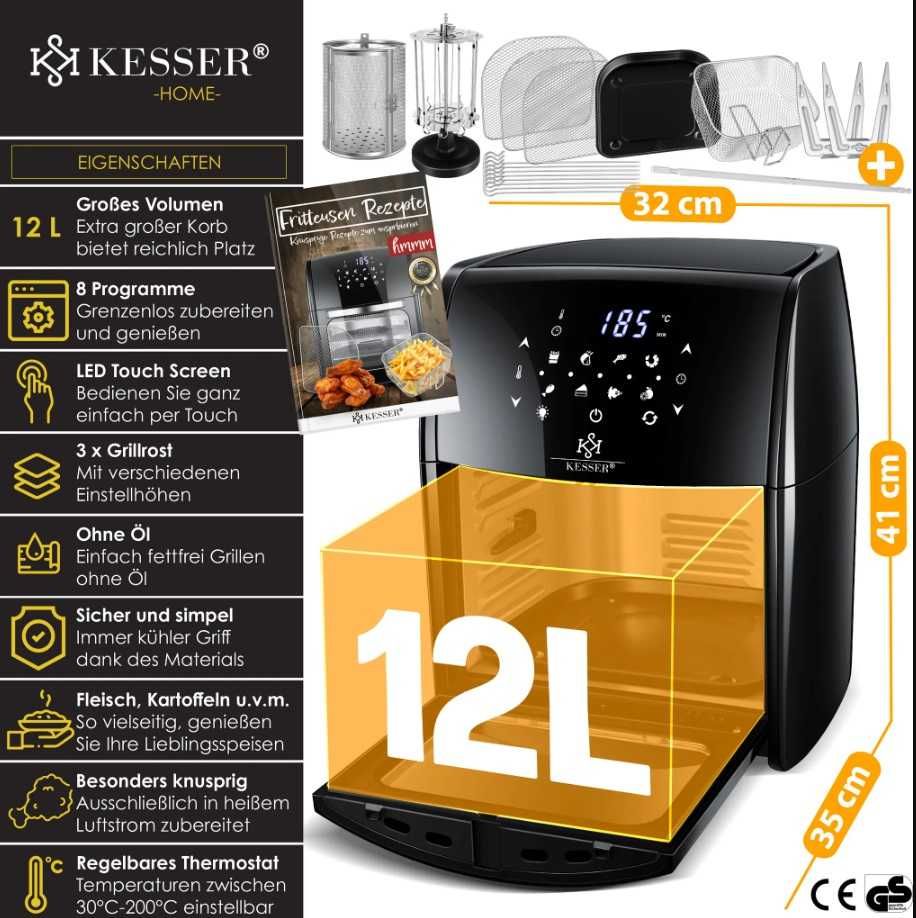 KESSER® XXL Airfryer 9-в-1 фритюрник с горещ въздух, фритюрник, грил +