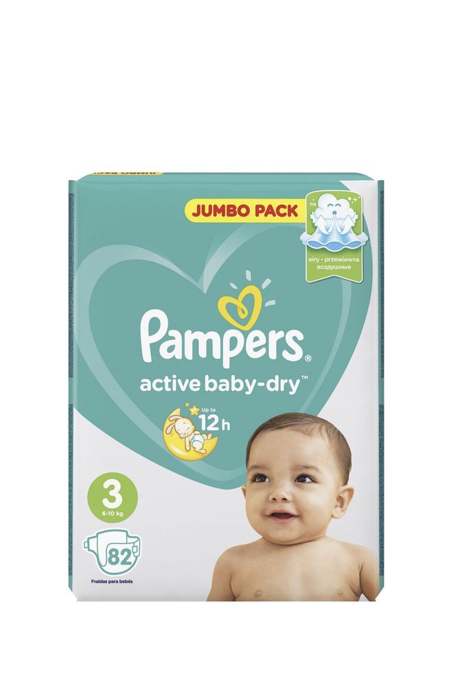Детские подгузники Pampers Active Baby-Dry 3/82, 4/70, 5/60