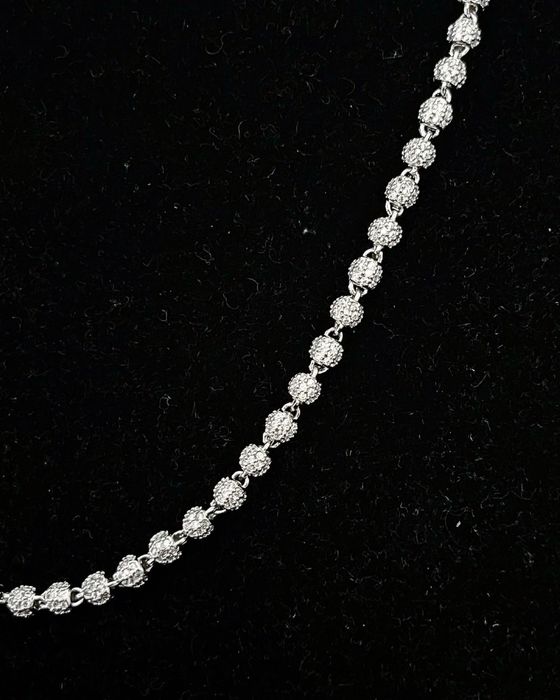 Colier Diamond Beads Din Inox & Aur Alb cu Pietre Carbon Diamonds