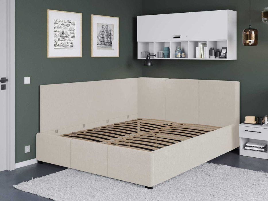 Pat Tapitat de colt Avelis Crem cu somiera fixa