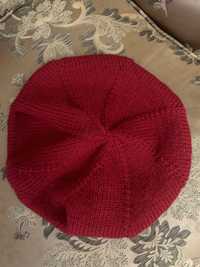 Новый красный шерстяной теплый берет шапка