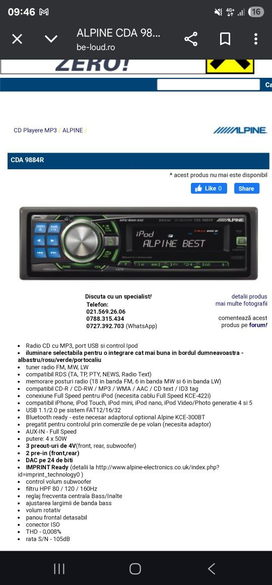 player auto Alpine 9884R+Modulator BT