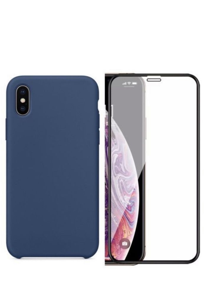 Iphone X XS XR Pachet Husa Silicon Interior Textil + Folie Sticla 11D