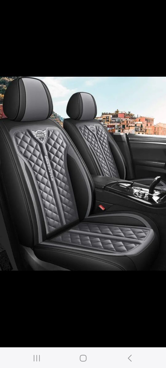 Set doua huse auto universale din piele ecologica. Bonus husa cotiera.