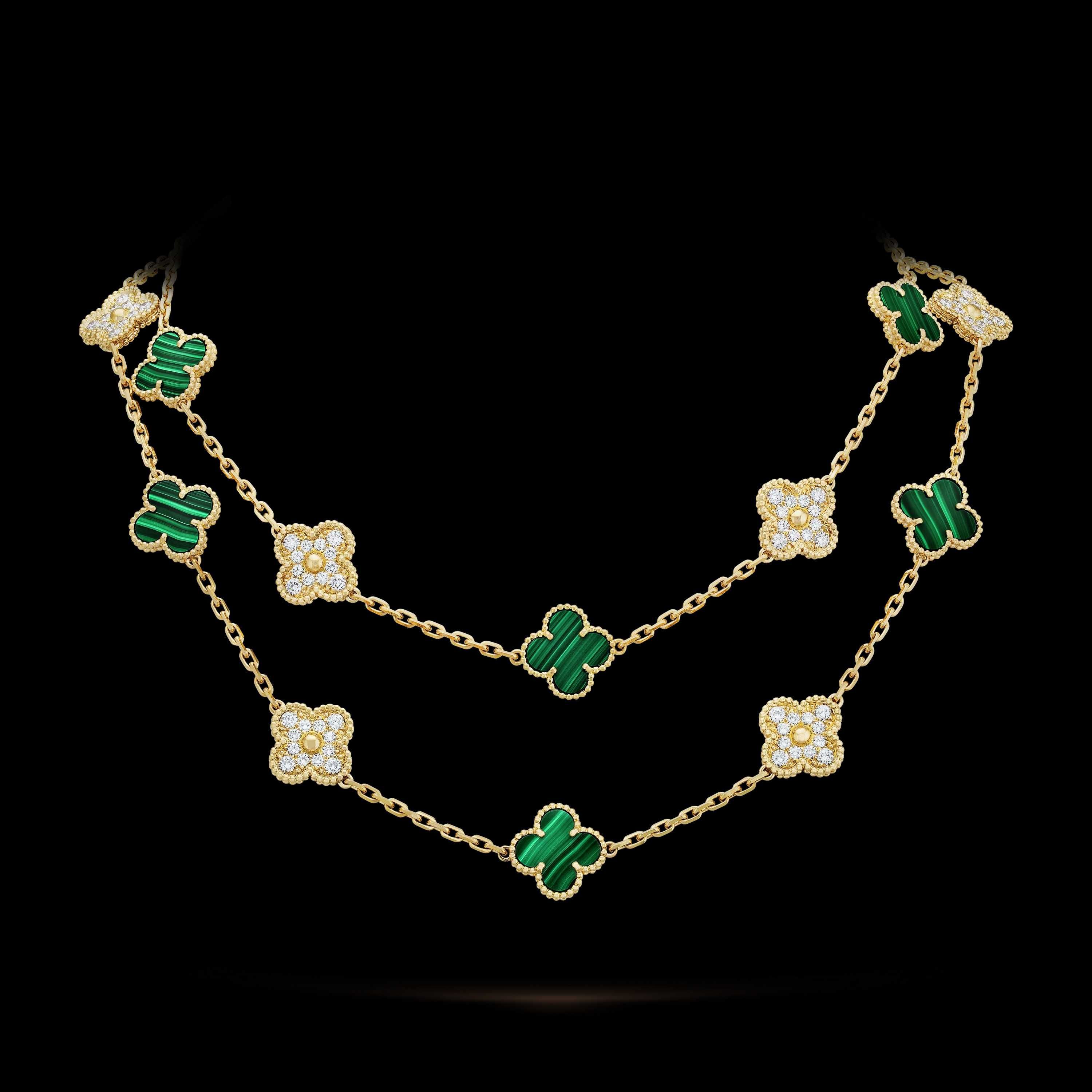 Van Cleef & Arpels VCA Gold Green Diamond 20 Alhambra Дамско Колие