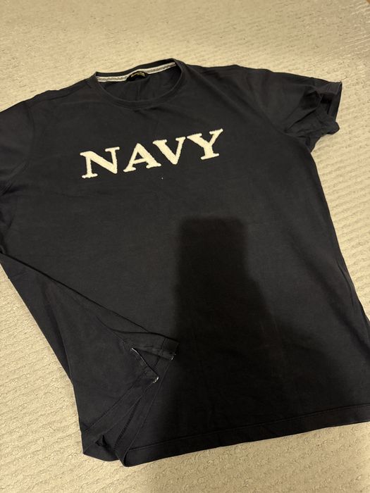 Massimo Dutti синя тениска с надпис (Л размер)