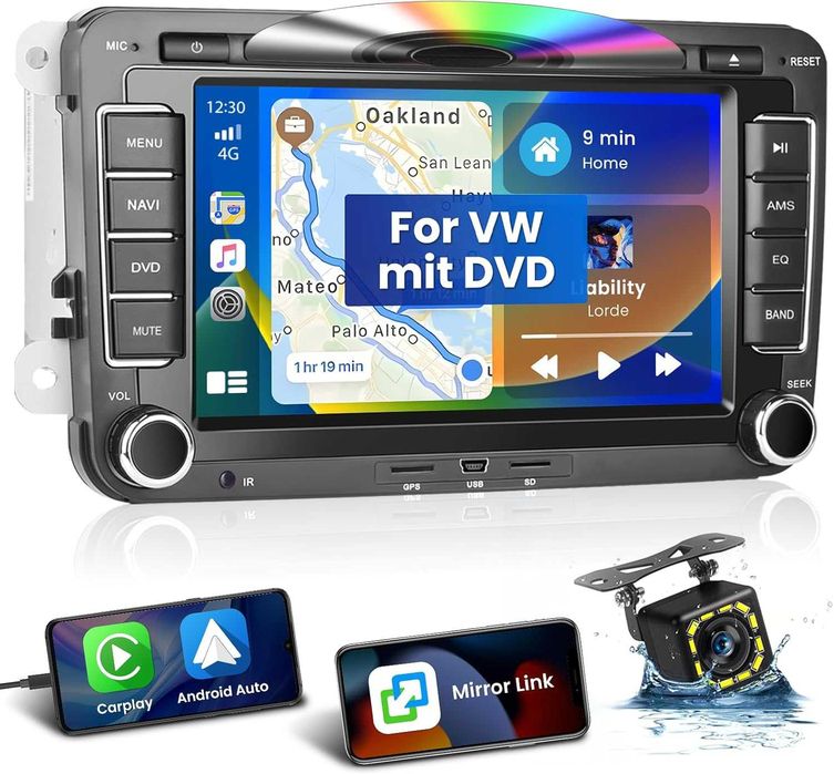 Hikity CarPlay авто радио с CD/DVD за VW Golf 5/6 Passat B6/B7 7"
