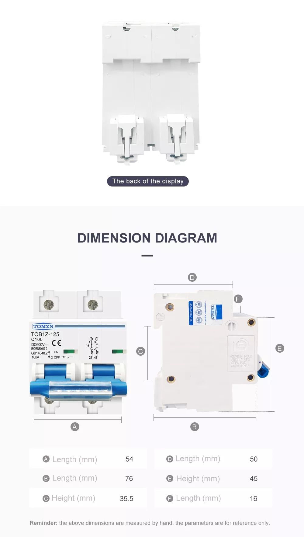 80А / 100А / 125А  2P DC MCB 600V предпазител за PV системи