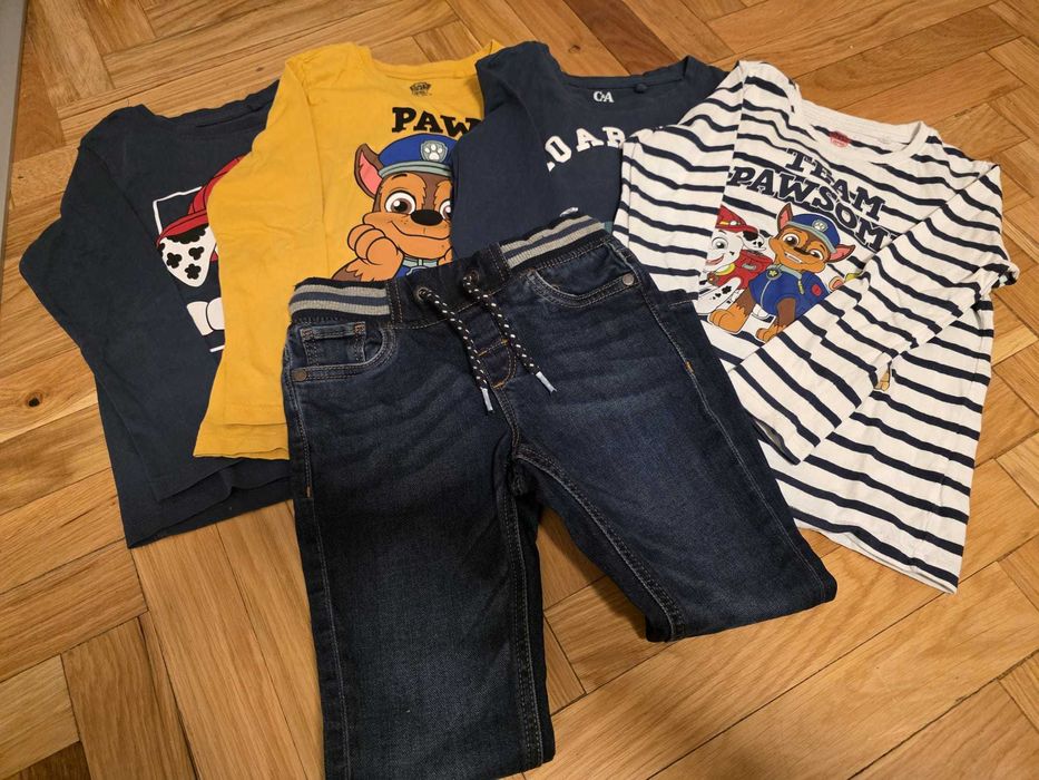 Set C&A 1 pantalon blug marime 110 si 4 bluze cu maneca lunga 116