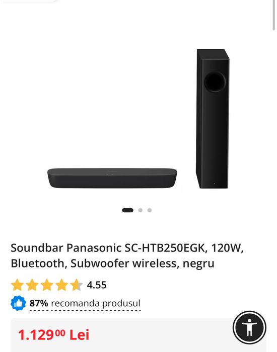 Soundbar Panasonic SC-HTB250EGK, 120W, SIGILAT, Ocazie