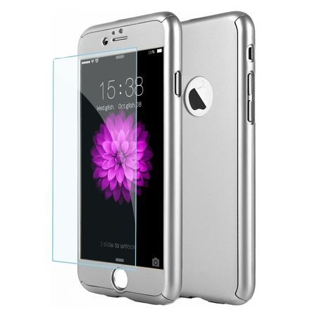 Husa GloMax FullBody Silver pentru Apple iPhone 8 cu folie de sticla