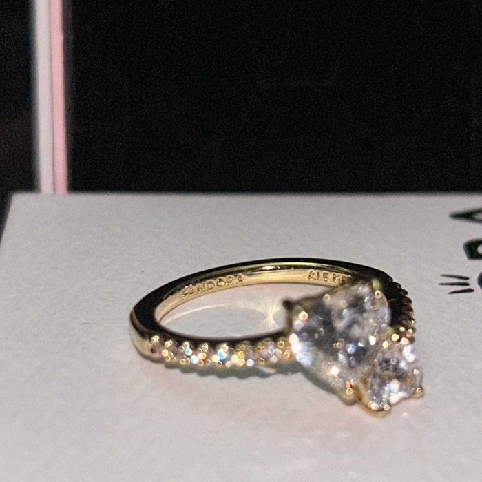 Inel Pandora cu doua inimioare - Aur, in cutie