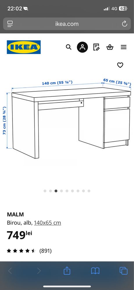 Birou Ikea alb in stare extrem de buna