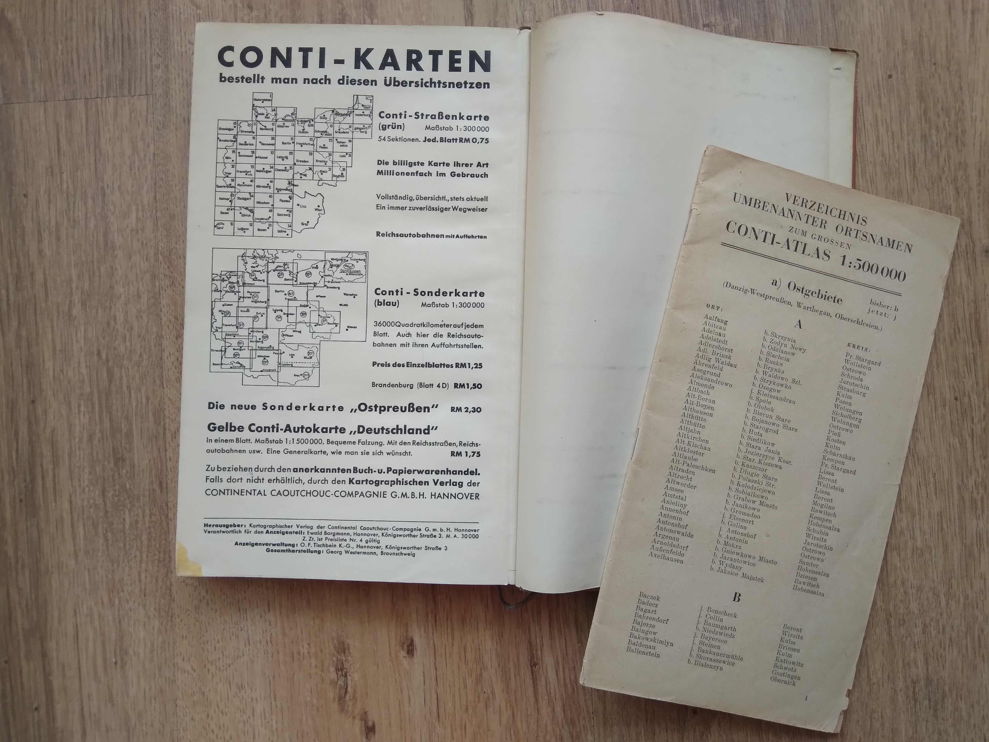 Conti atlas rutier vechi harti Reich Germania WW2 DRGM 1938