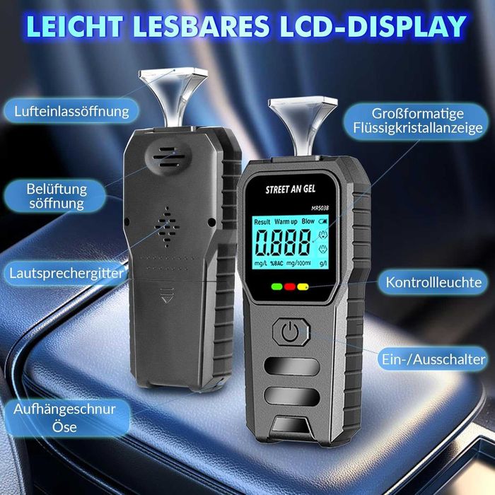 Alcooltest Digital - LCD și 3 Moduri de Avertizare pentru soferi