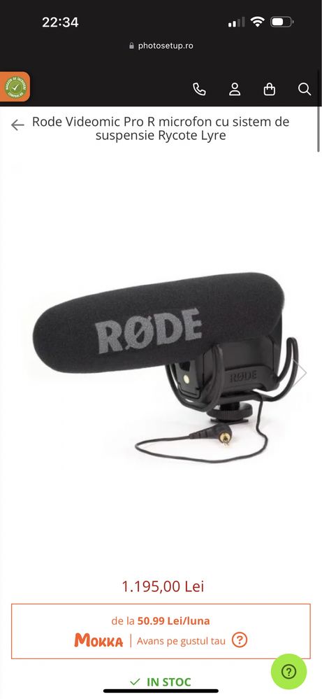 Rode Videomic Pro R microfon cu sistem de suspensie Rycote Lyre