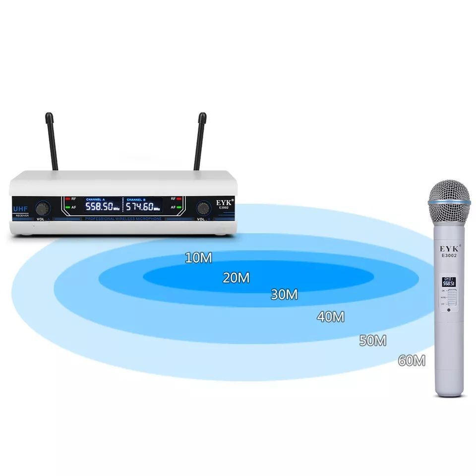 Безжична микрофонна система EYK-E3002W, 2 мет. микрофона,  до 60 метра