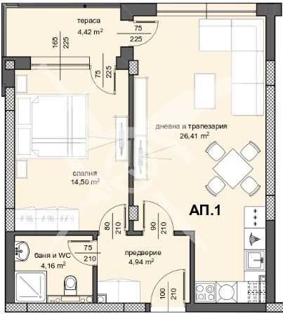 Двустаен апартамент в Центъра 16-949