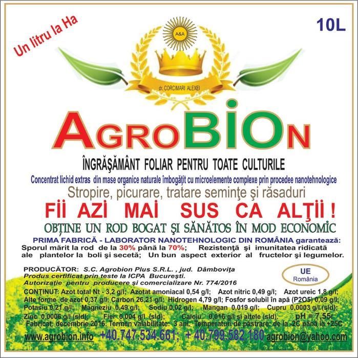 AGROBION cel mai bun ingrasamant organic concentrat ! 1 litru/ha