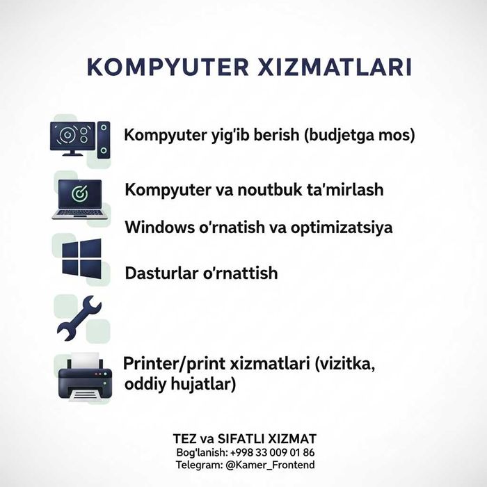 Kompyuter ta’mirlash, yig‘ish va Windows o‘rnatish