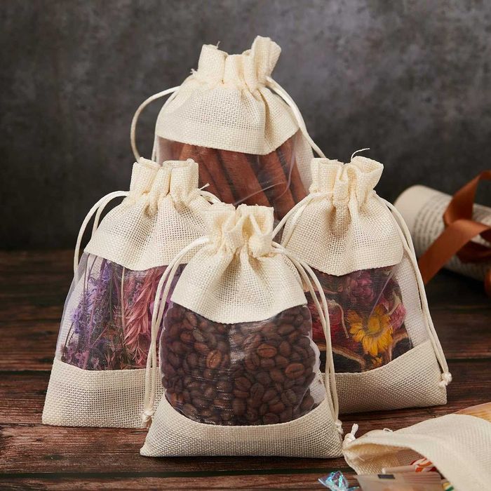 Подаръчни торбички от чул от ленена органза с шнур за сувенири