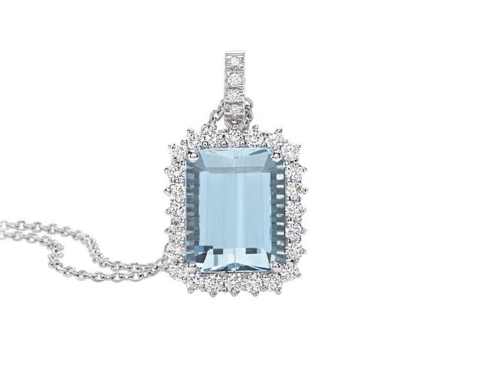 Colier aur alb diamante si aquamarine Giorgio Visconti