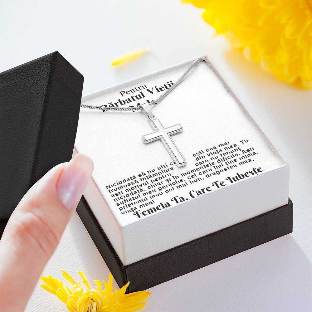 Colier pentru Iubit, Model Cruce + card cu mesaj de la Iubita