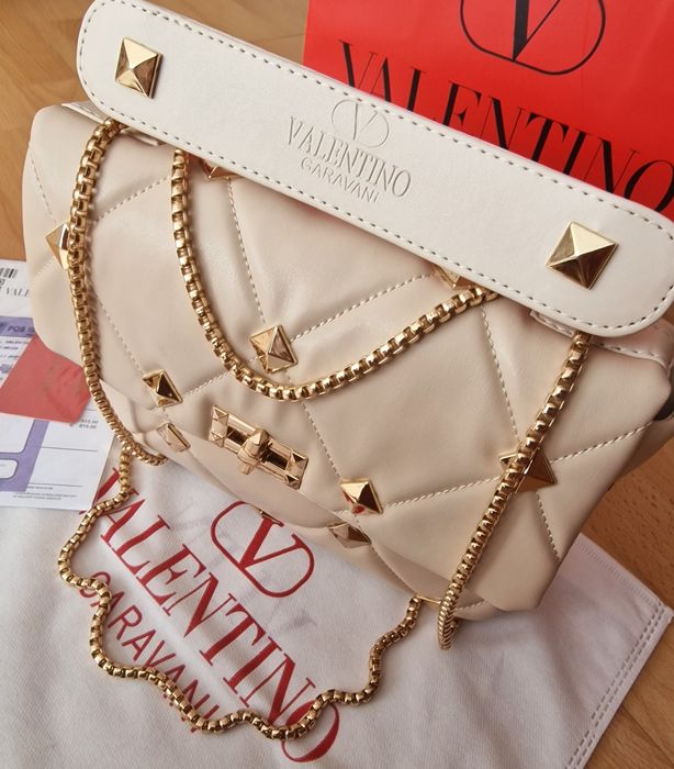 Geanta damă nude Valentino Garavani/Italia,accesorii metalice aurii