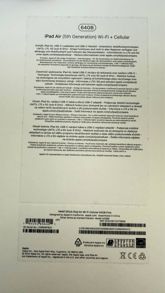 Apple iPad Air (5th generation) M1 64GB WiFi + Cellular - Pink