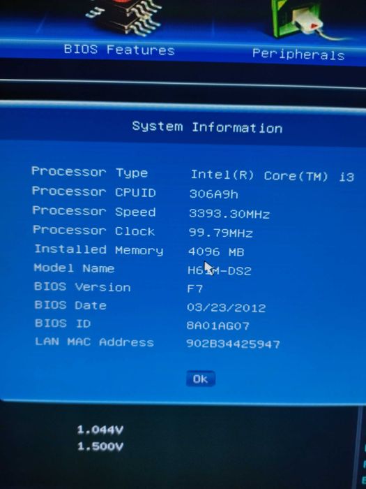 Kit Gigabyte GA H61M DS2/ i3 3240 3.4Ghz/ 4GB DDR3 testat