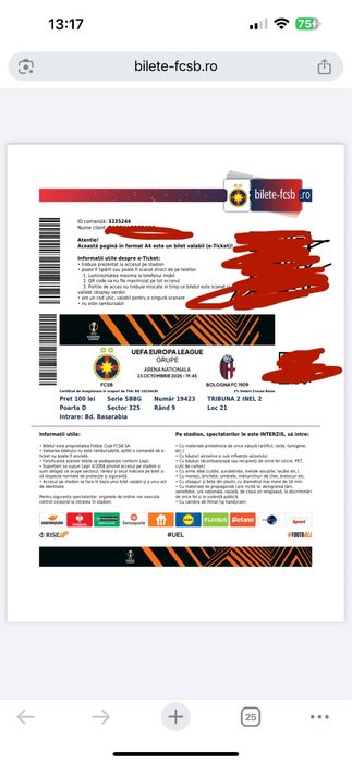 Bilet Fcsb 23.10.2025