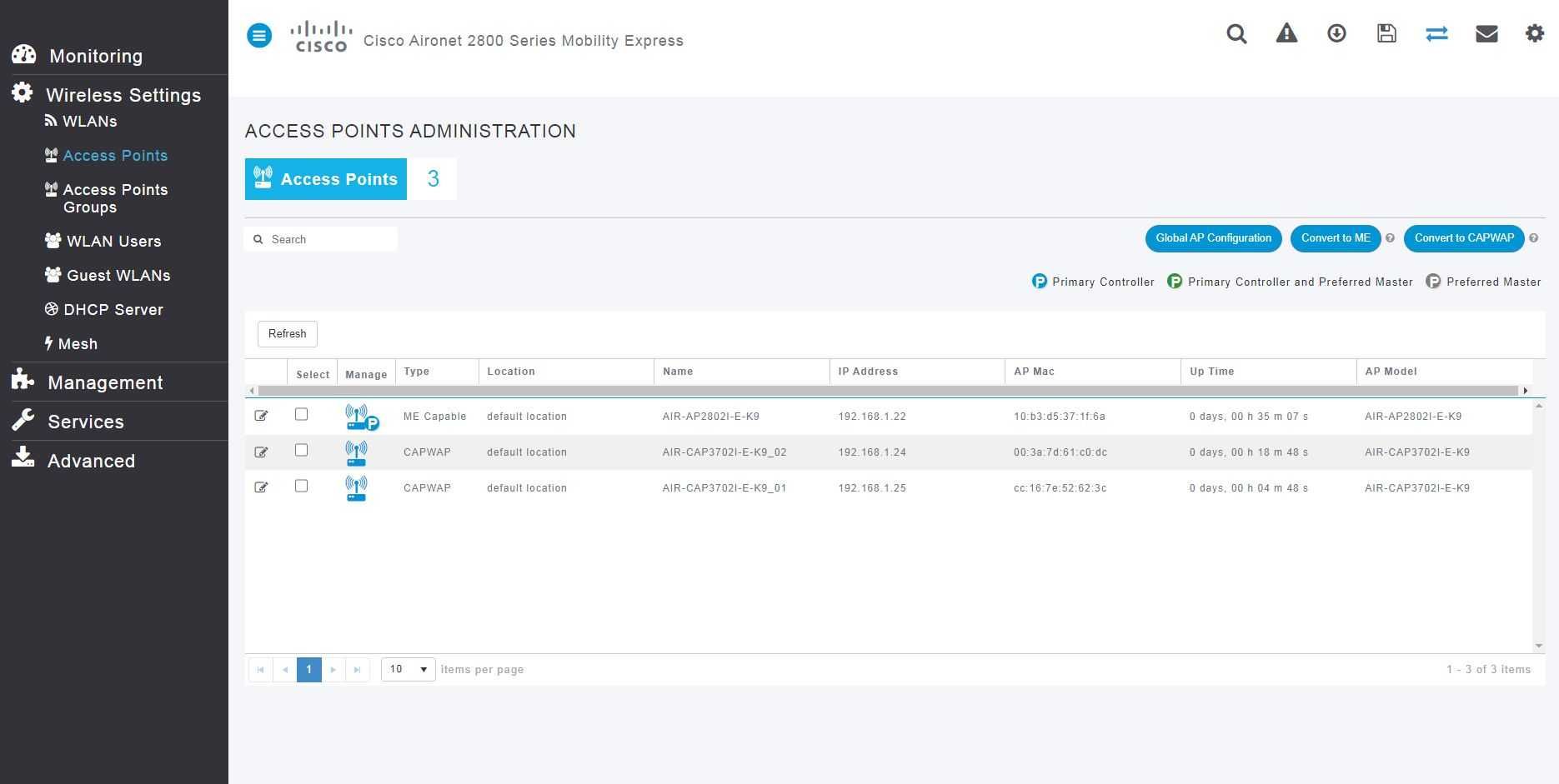 Cisco AIR - AP 2802I Mobility Express + AIR - CAP 3702I x2 WLC