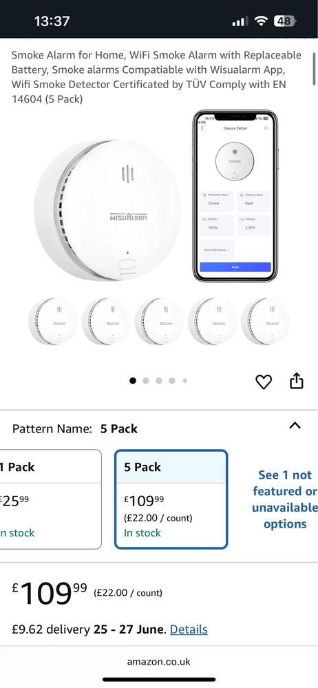 Smoke Alarm for Home, WiFi - 5 Pack - NOU SIGILAT