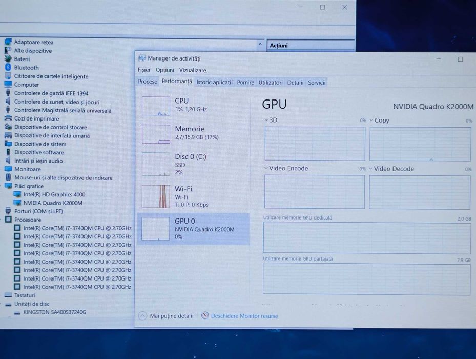 Laptop Dell M4700 core i7 3740QM, 16gb ddr3, 256gb SSD, Nvidia K2000M