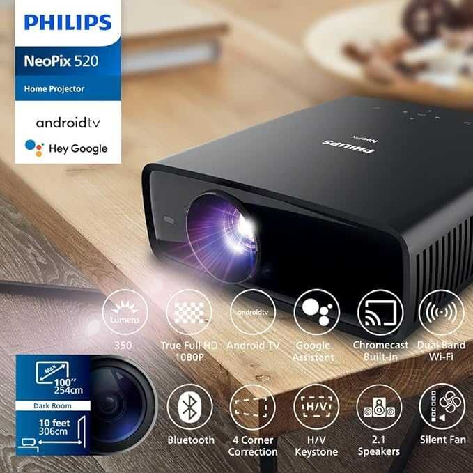 Philips NeoPix 520 proiector True Full HD cu Android TV, Chromecast