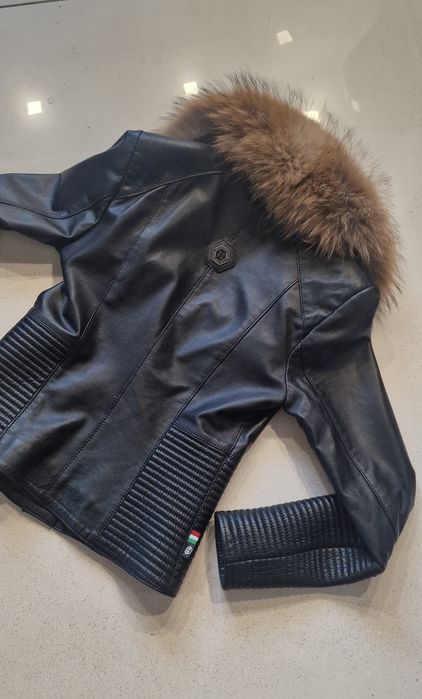 Geaca piele naturala cu guler din blana NOUA