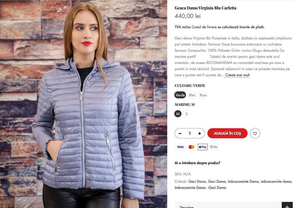 Geaca dama, 36, 'Virginia Blu', albastru, nou, calitate