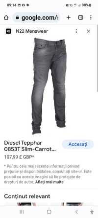 Blugi Diesel Tepphar 0853T Slim-Carrot Strech Grey wash-34/32