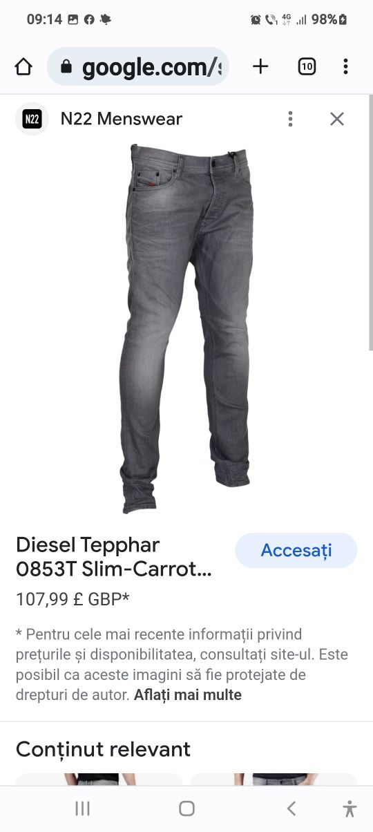 Blugi Diesel Tepphar 0853T Slim-Carrot Strech Grey wash-34/32