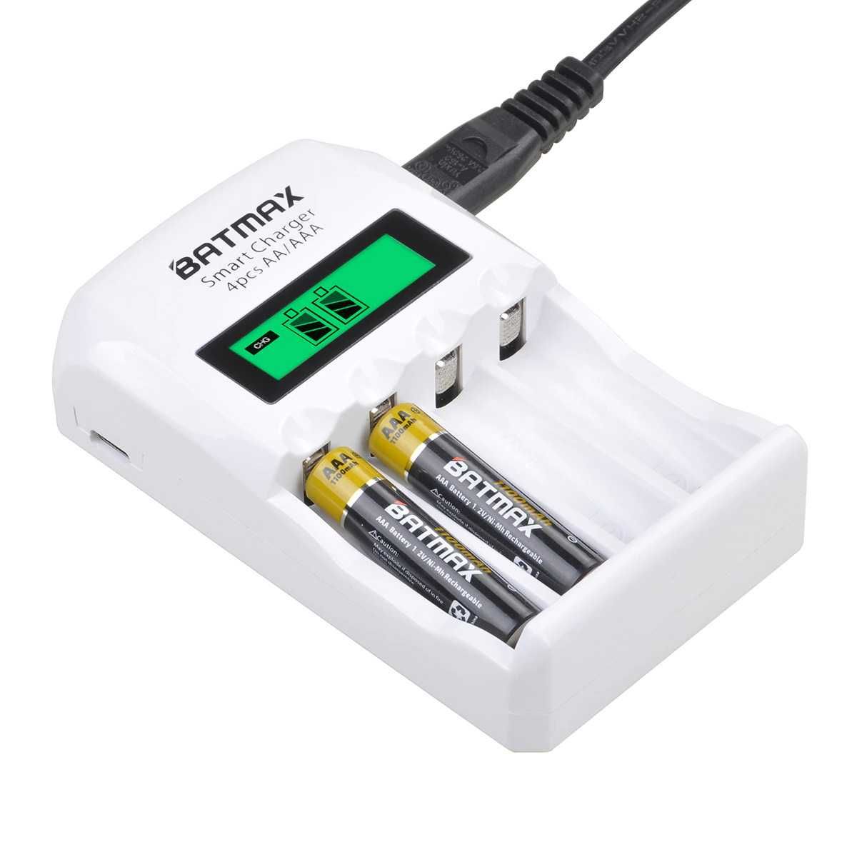 Incarcator Batmax Smart LED Charger + 4 acumulatori AAA 1100mAh