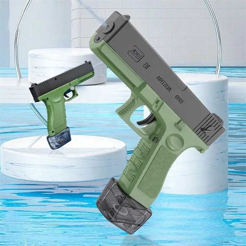Детски воден пистолет Glock, Електрически, Автоматичен, Зелен